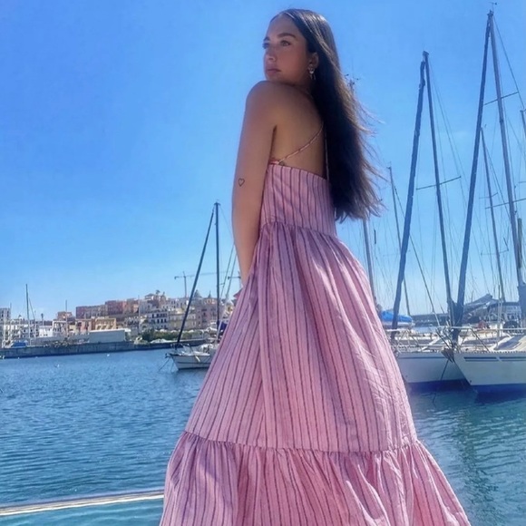 💗SALE💗 Zara Pink Striped Strappy Maxi Poplin Dress - Picture 8 of 17